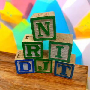 Vintage Lot 6 Wooden Blocks Alphabet Letters Numbers Primary Colors Crafting